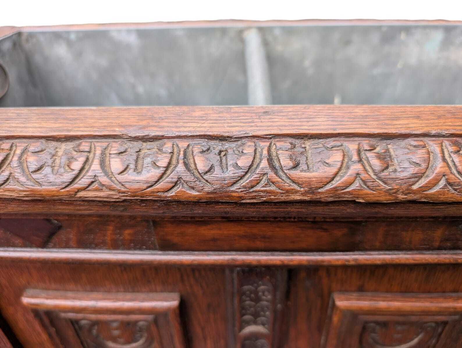 612.0 Antique Oak Umbrella Stand With Zinc Liner, Netherlands Circa 1900 photo