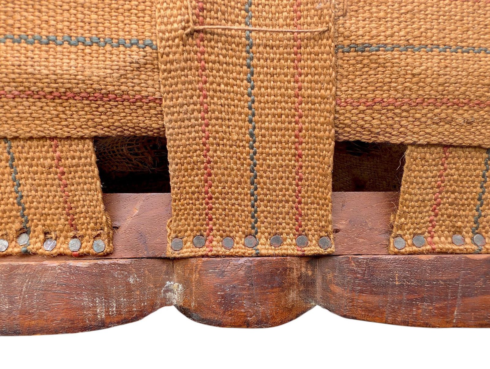 photo buy Antique Queen Anne Footstool With Carved Wood And Woven Upholstery