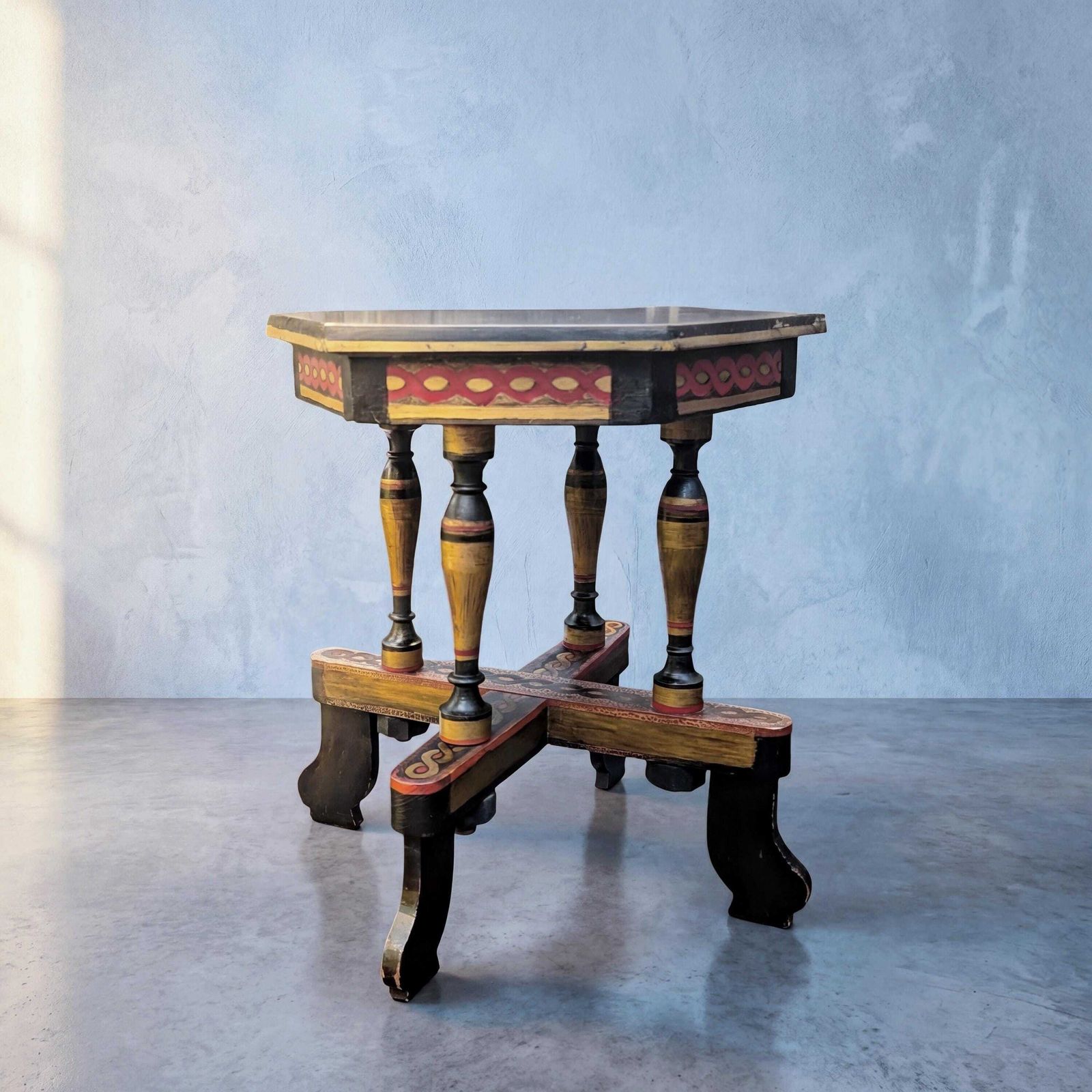 Furniture Antique Russian Khokhloma Folk Art Side Table, Early 20th Century photo