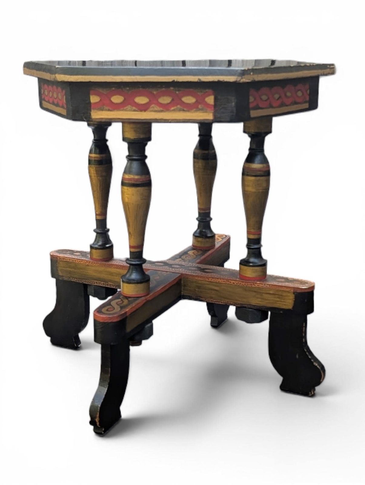 photo vinterior Antique Russian Khokhloma Folk Art Side Table, Early 20th Century