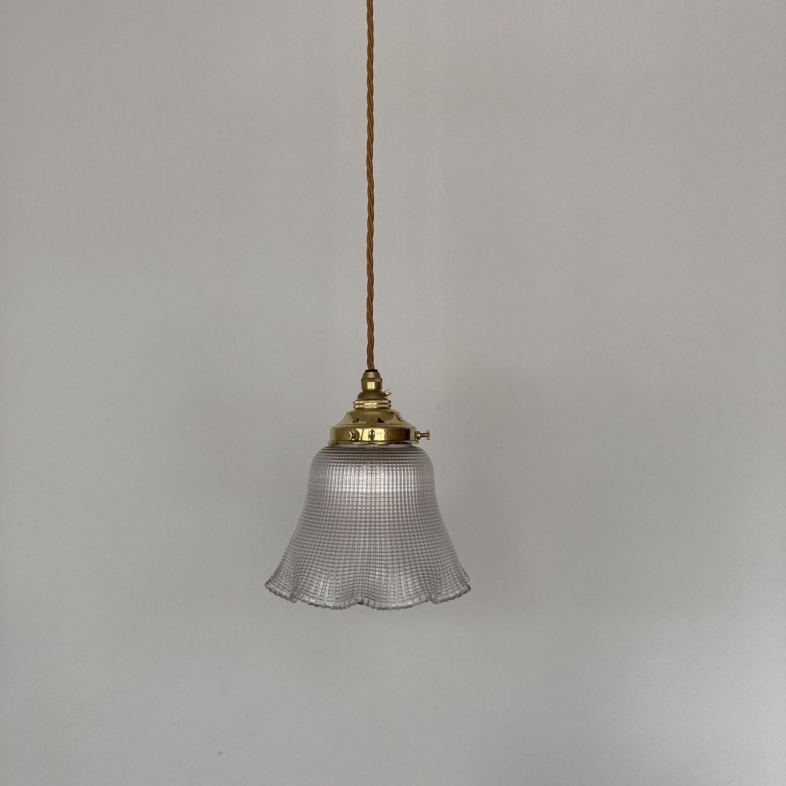 Set Of Three Holophane Cross Hatch With Frill Glass Shades