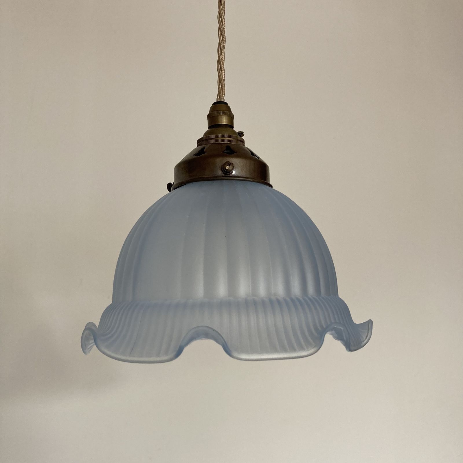 Blue Frosted Glass Shade With Ribbed Handkerchief Detail photo furniture
