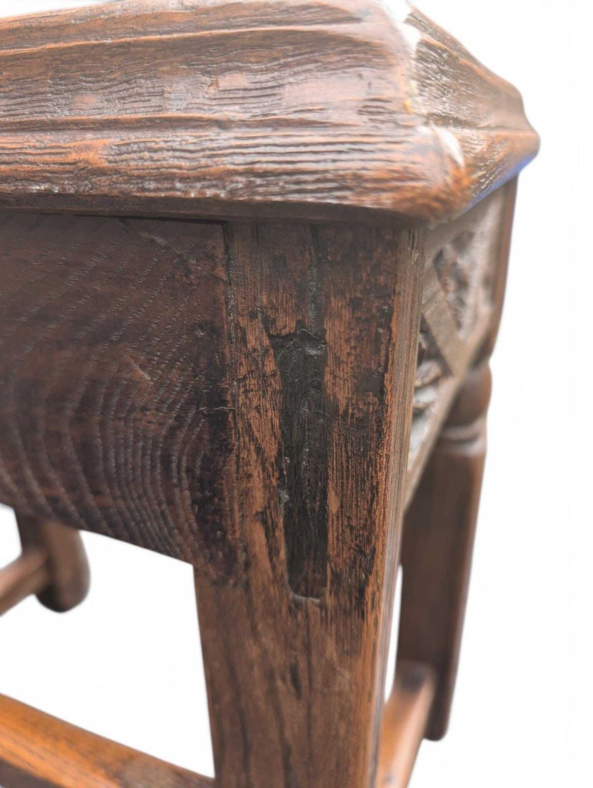 photo vinterior 1930s Carved Oak Side Table With Hidden Drawer Tudor Revival Style
