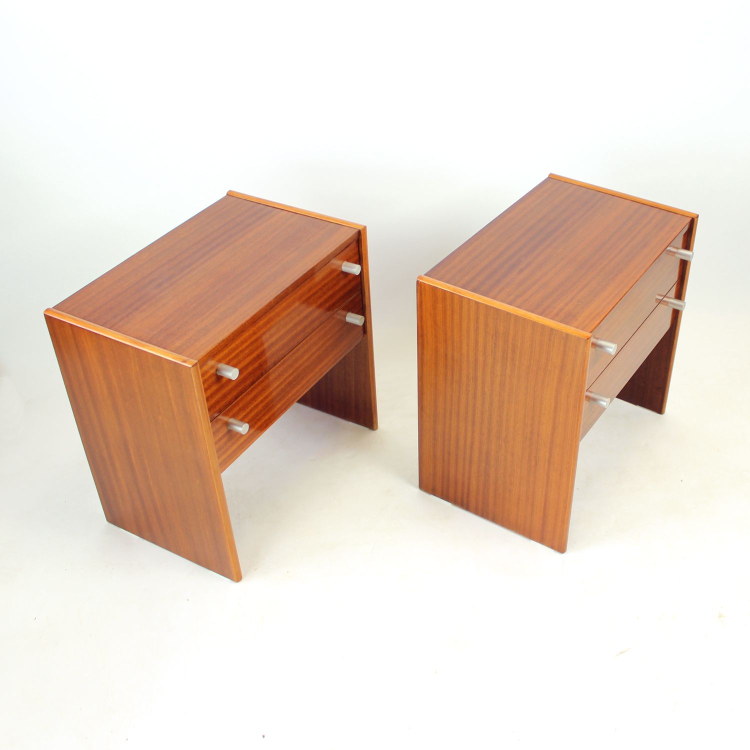 Furniture Set Of 2 Square Bedside Tables In Mahogany, Czechoslovakia 1970s photo