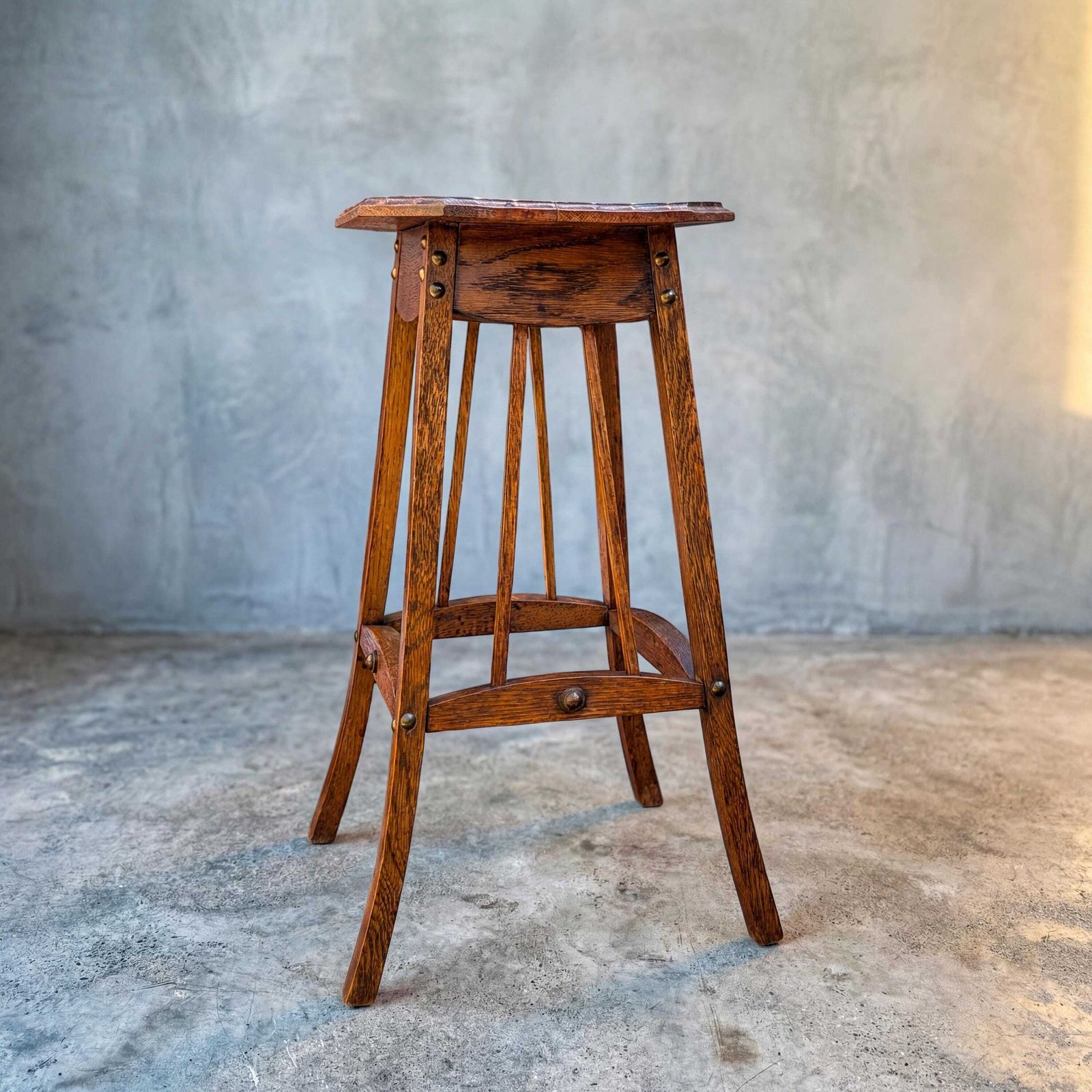 Small Arts And Crafts Oak Plant Stand Side Table Antique