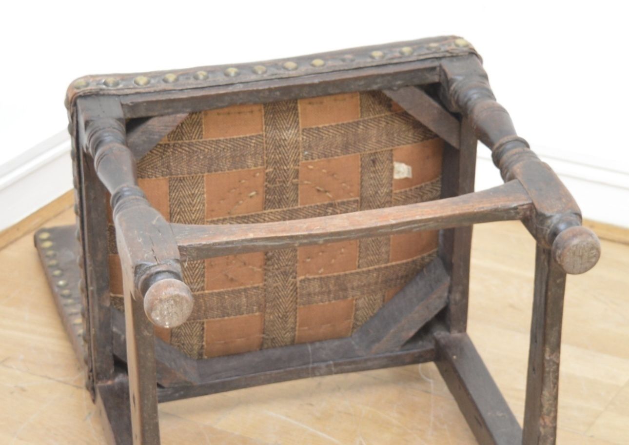17th Century Oak Leather And Brass Studded Chair photo for sale