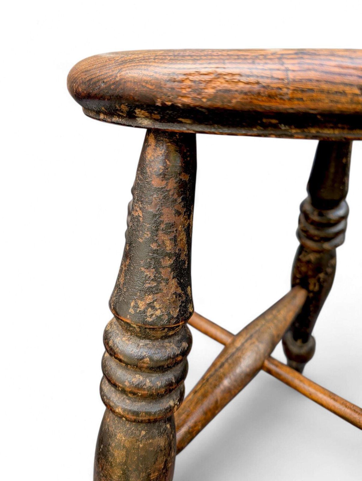 19th Century English Elm Stool: Victorian Country Style, Worn Patina photo furniture