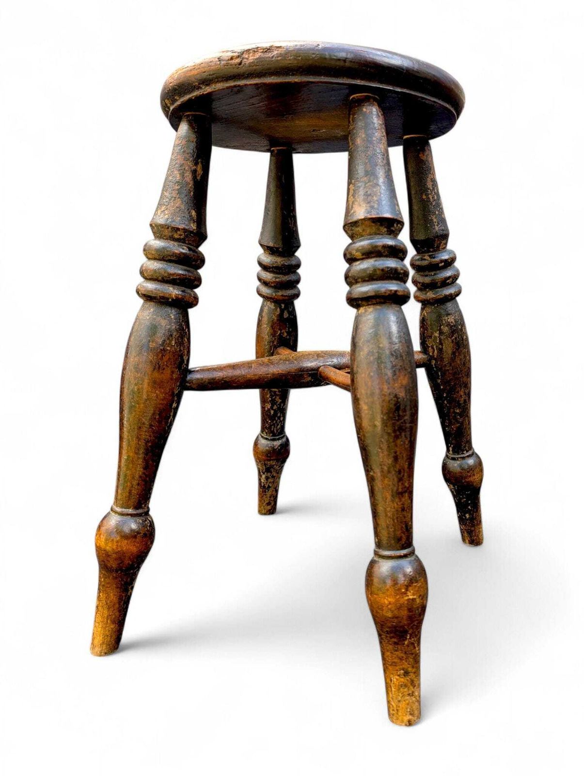 photo furniture 19th Century English Elm Stool: Victorian Country Style, Worn Patina