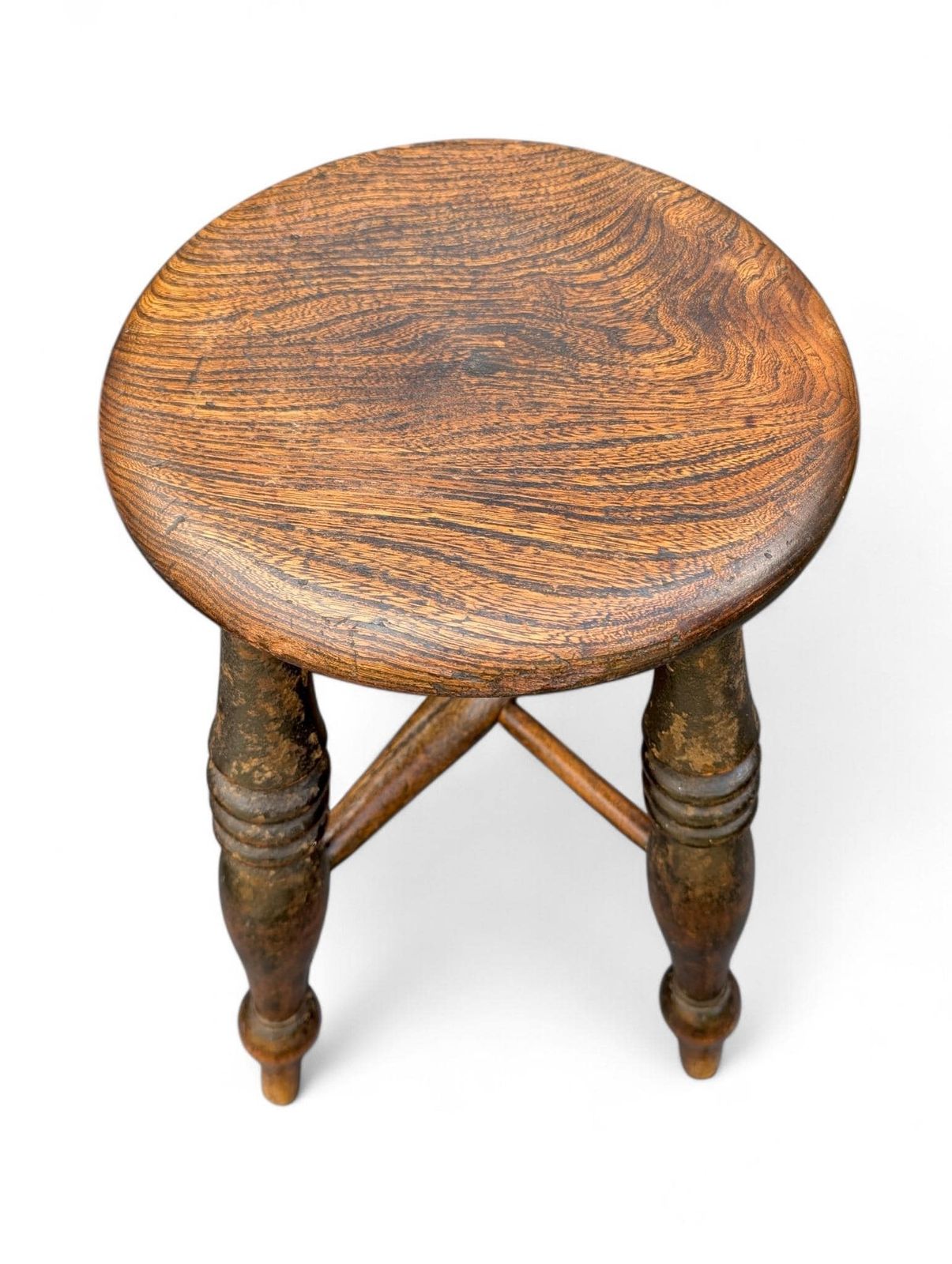 photo for sale 19th Century English Elm Stool: Victorian Country Style, Worn Patina