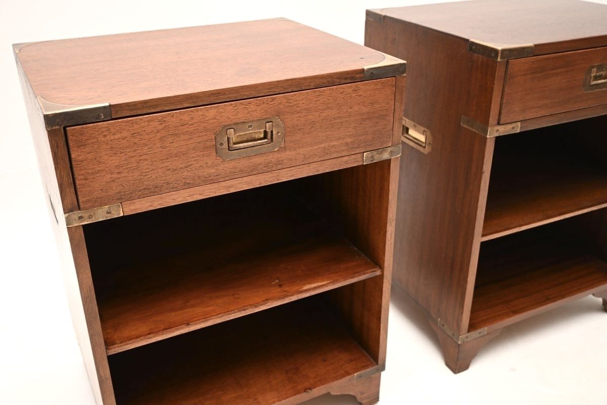 Pair Of Antique Military Campaign Style Mahogany Bedside Cabinets photo for sale