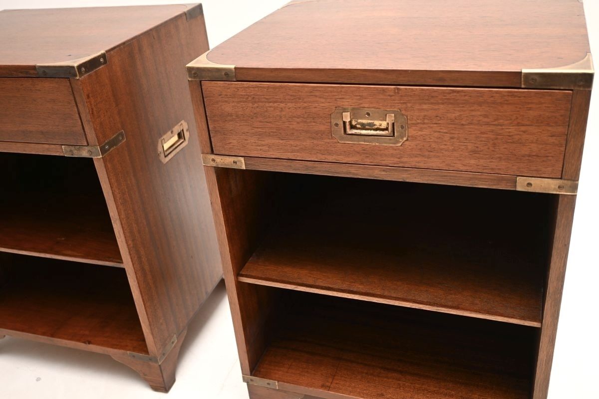 Pair Of Antique Military Campaign Style Mahogany Bedside Cabinets photo Furniture