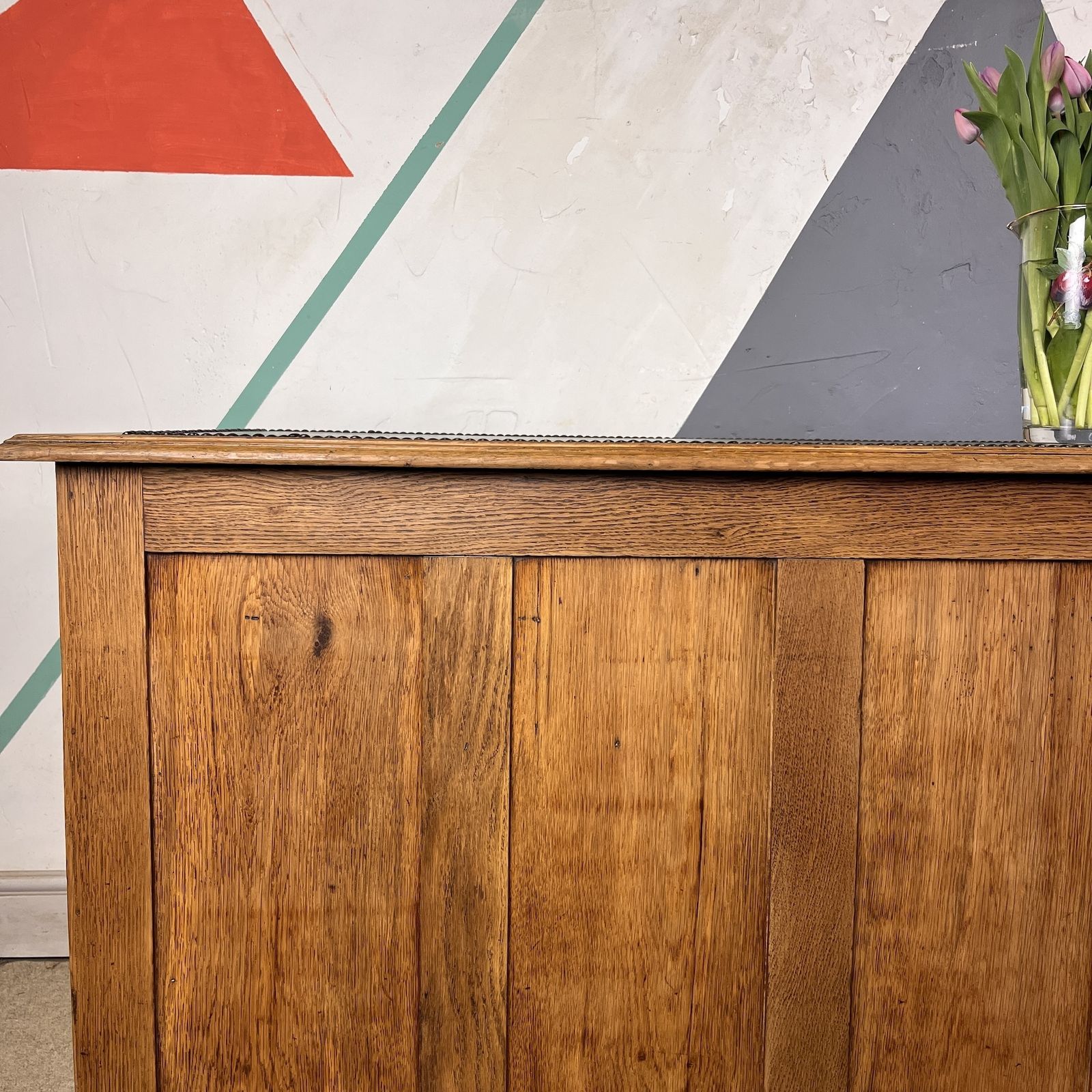 Early Mid Century Oak Pedestal Kneehole Office Desk photo Furniture
