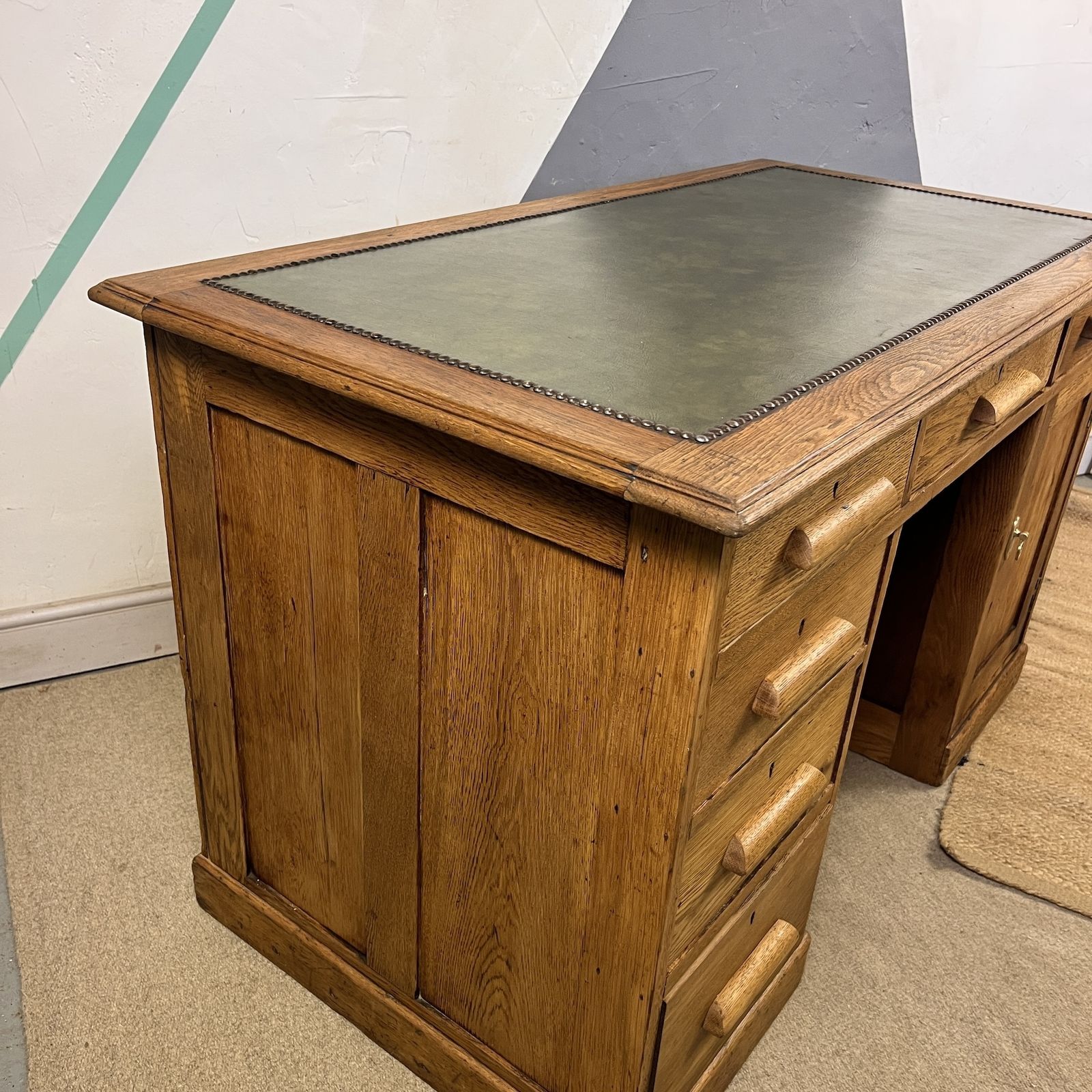 photo furniture Early Mid Century Oak Pedestal Kneehole Office Desk