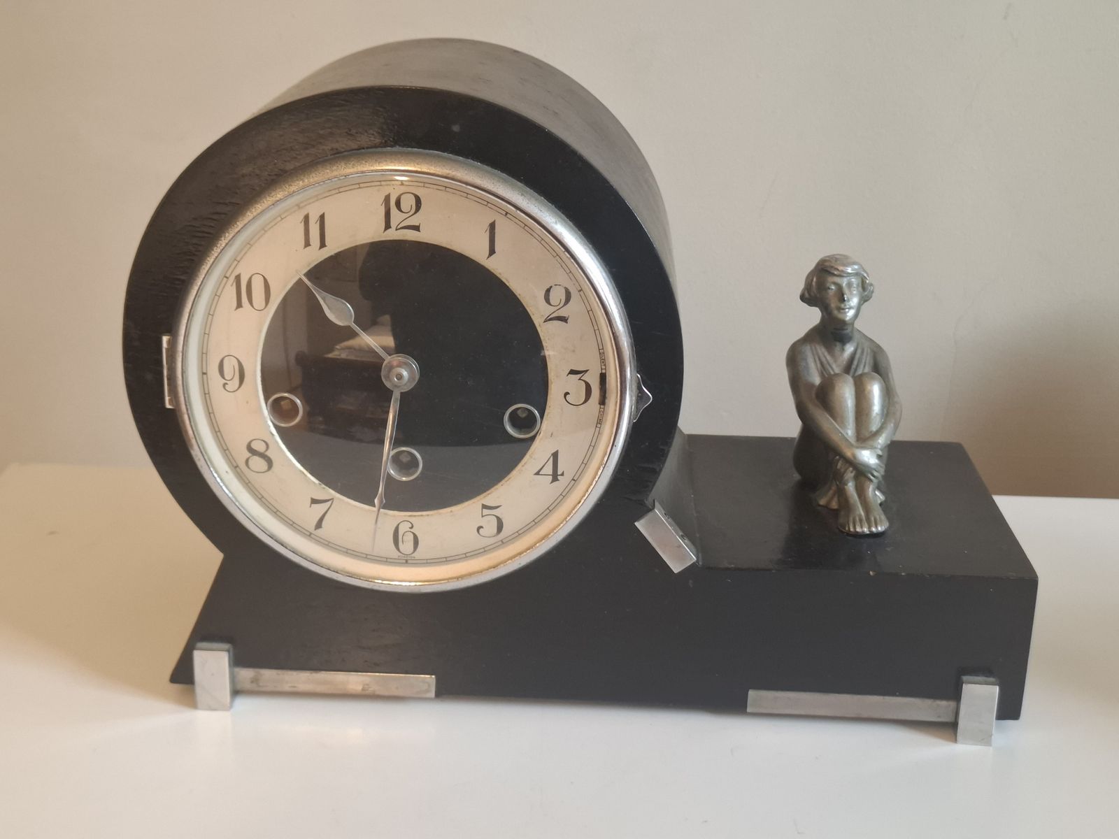 Art Deco Chiming Mantle Clock, Haller Foreign German Mechanism Circa Late 1920s. photo for sale
