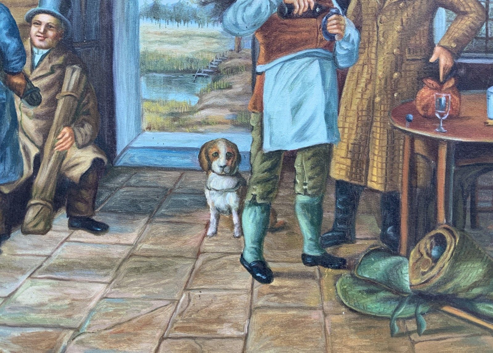 Large Vintage Inn Interior Oil Painting 19th Century Style Genre English School photo vintage