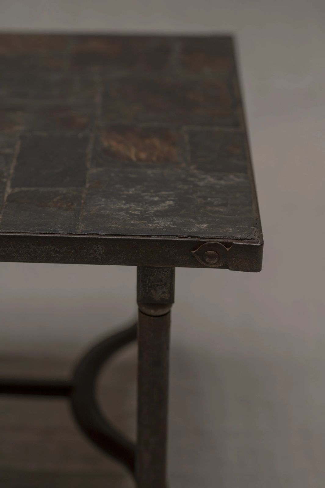 photo furniture French Mid Century Slate & Iron Coffee Table, 1960s