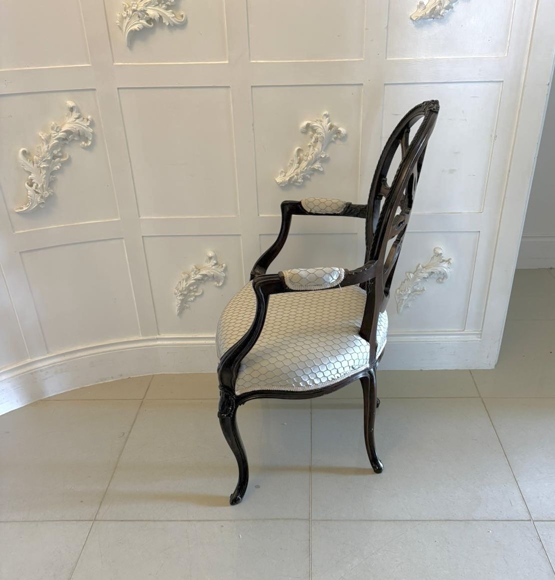 Antique Pair Of 19th Century Carved Mahogany Spider Web Back Desk Chairs photo for sale