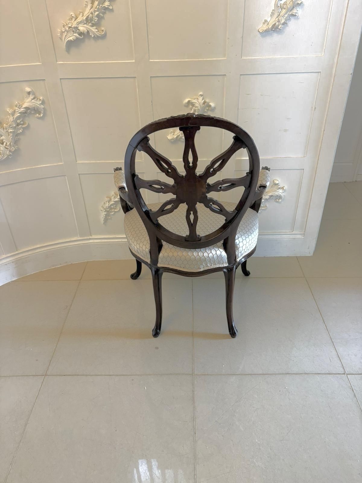 Antique Pair Of 19th Century Carved Mahogany Spider Web Back Desk Chairs photo vinterior