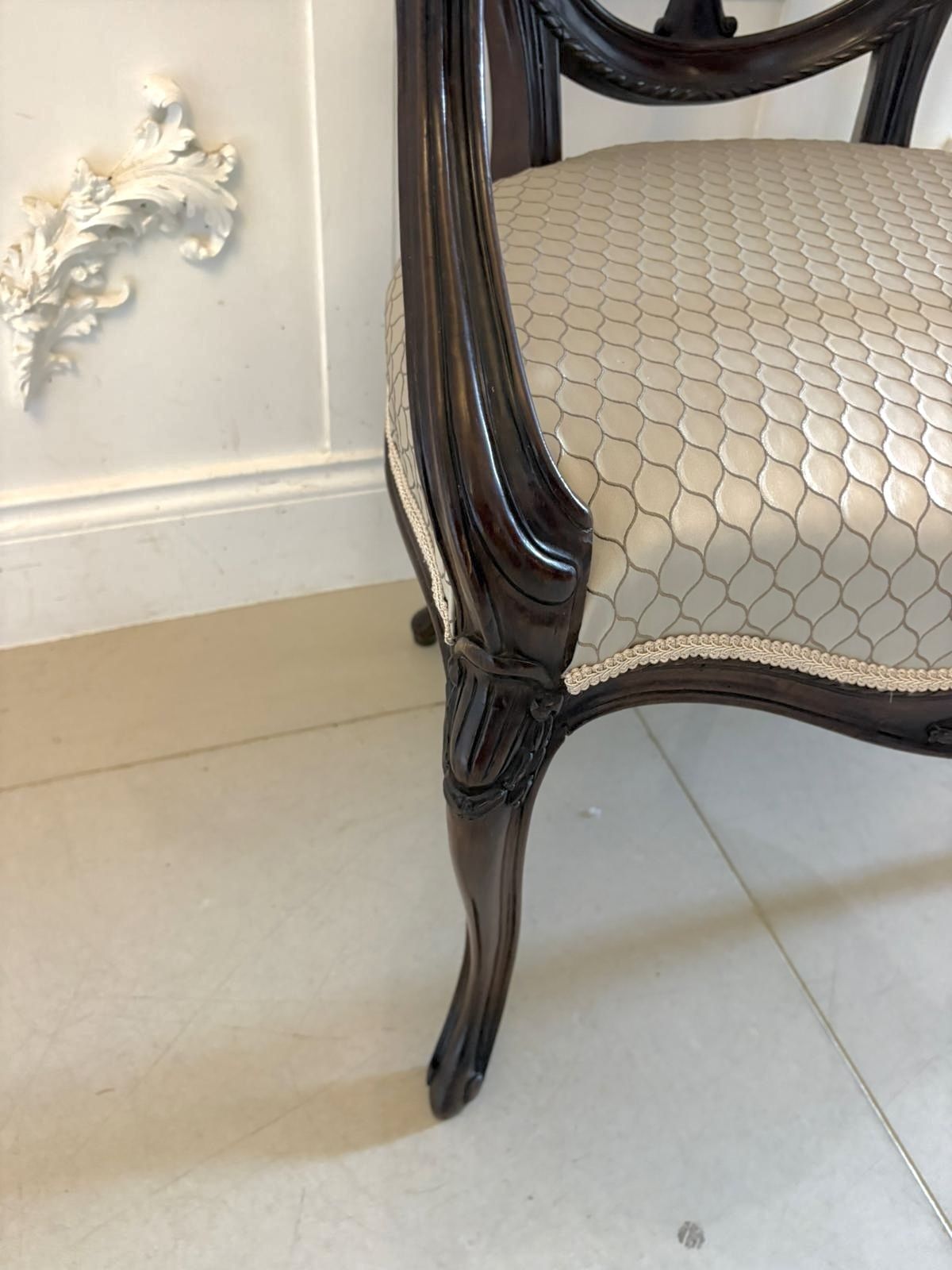 Antique Pair Of 19th Century Carved Mahogany Spider Web Back Desk Chairs photo buy