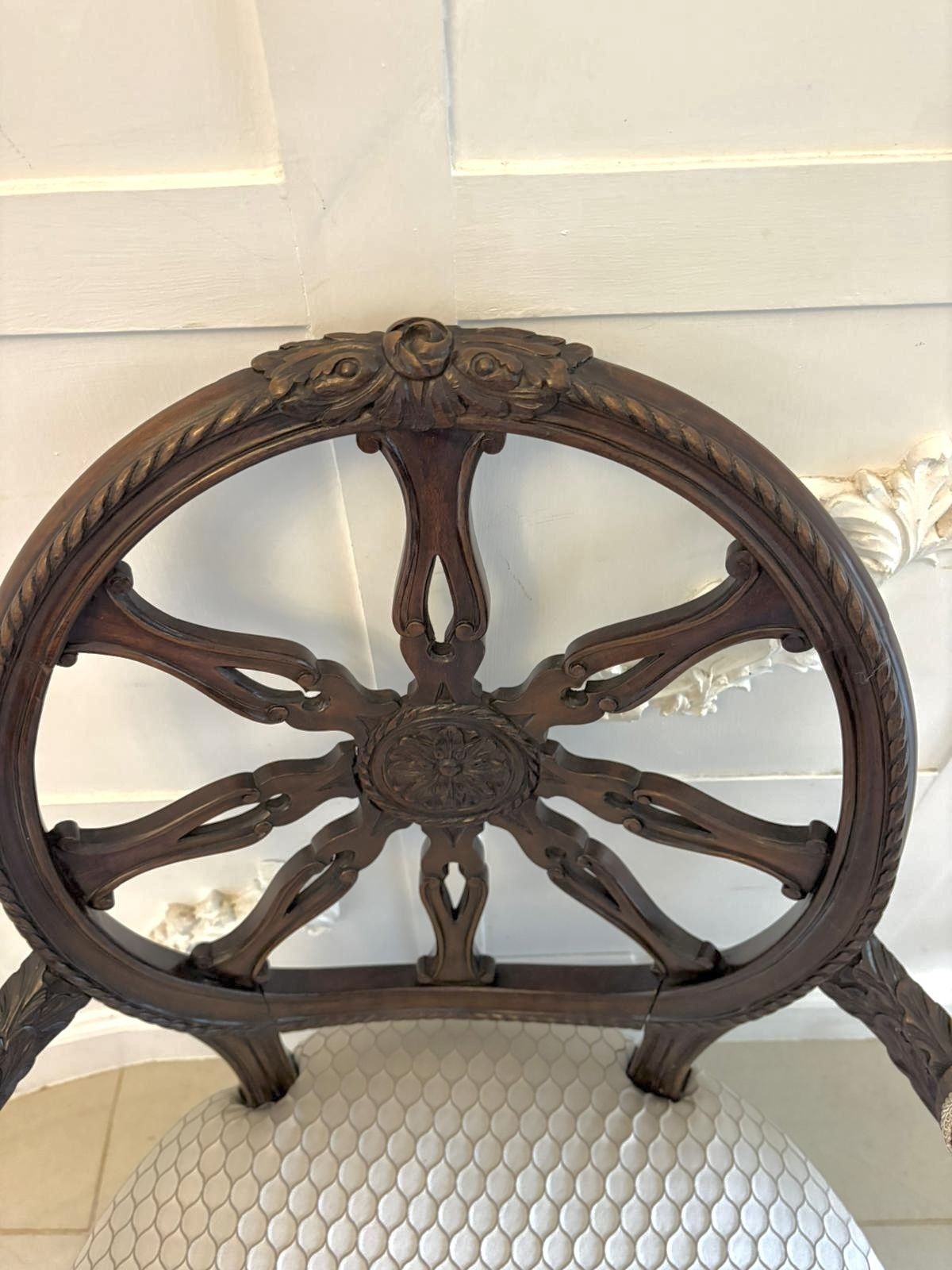 photo for sale Antique Pair Of 19th Century Carved Mahogany Spider Web Back Desk Chairs