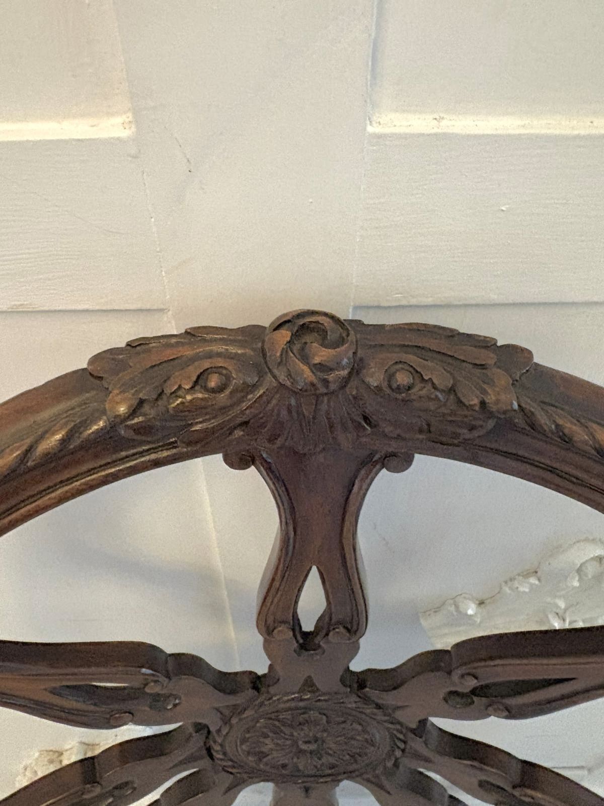 Furniture Antique Pair Of 19th Century Carved Mahogany Spider Web Back Desk Chairs photo