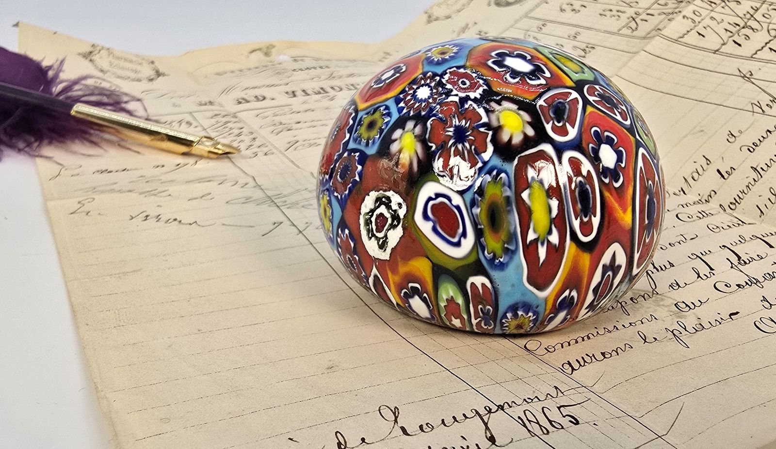 Millefiori Glass Paperweight, Italian Circa 1920 , Very Tactile Not Smooth. photo for sale