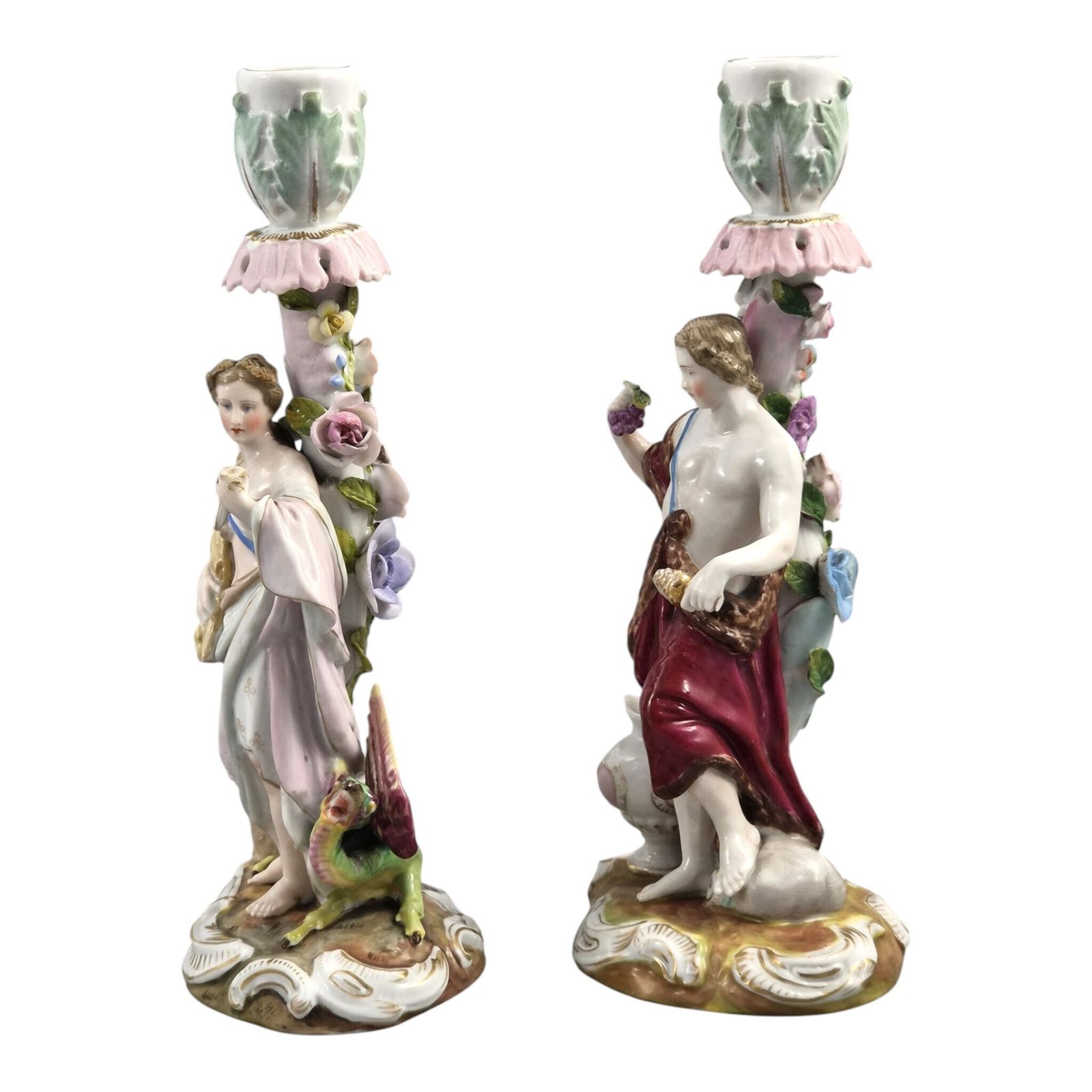 Volkstedt R. Eckert & Co. Allegorical Porcelain Candlesticks C.1895 photo furniture