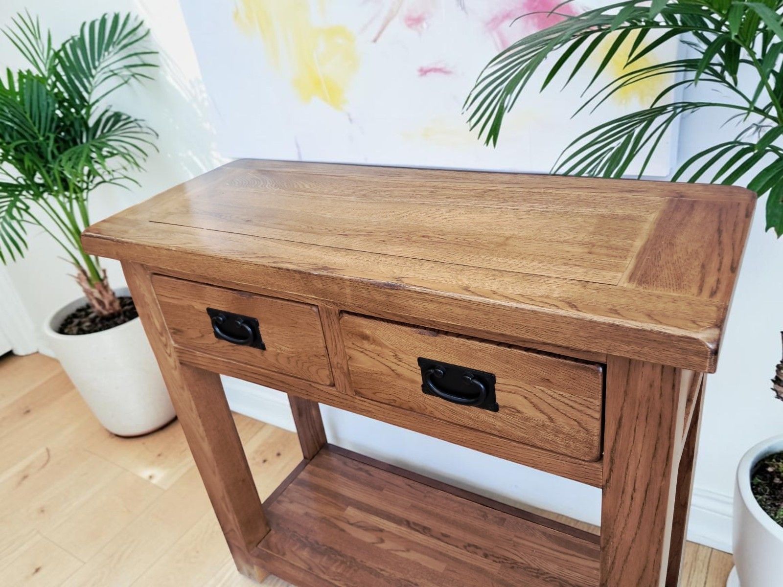 Furniture Vintage Country Oak Console Hall Table / Side Table Farmhouse Style 1980 photo