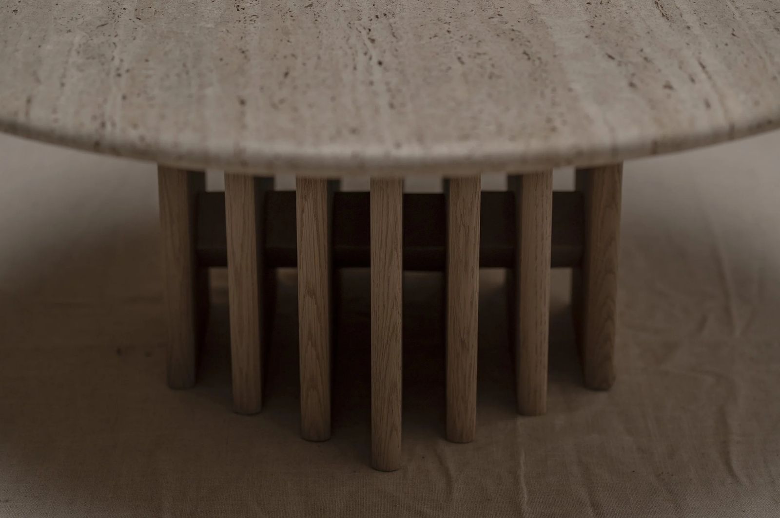 Mid Century Coffee Table In Oak And Travertine, 1970s photo vintage