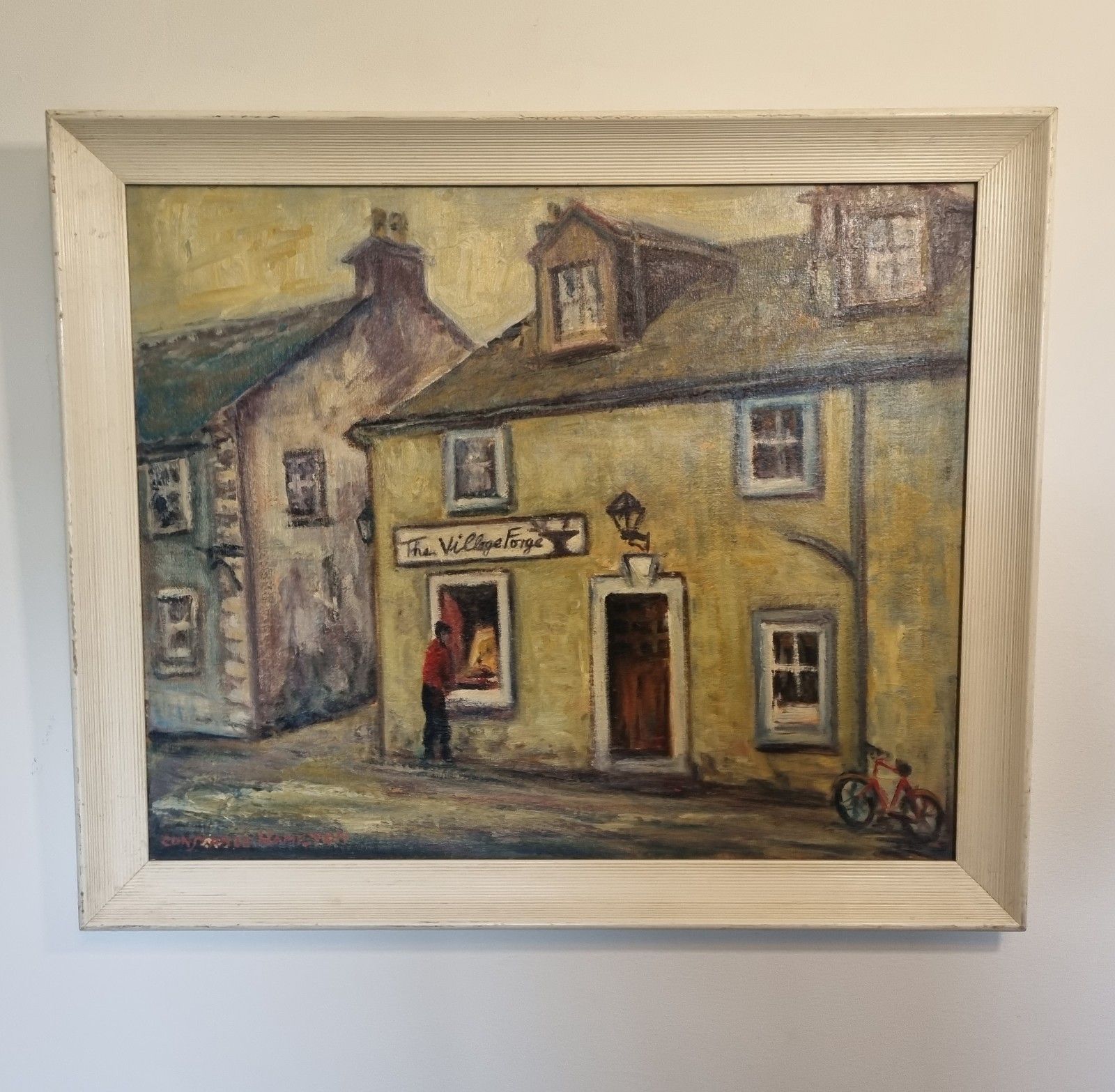 Vintage Scottish Oil Painting Houses Glasgow School Style Constance Hamilton photo for sale