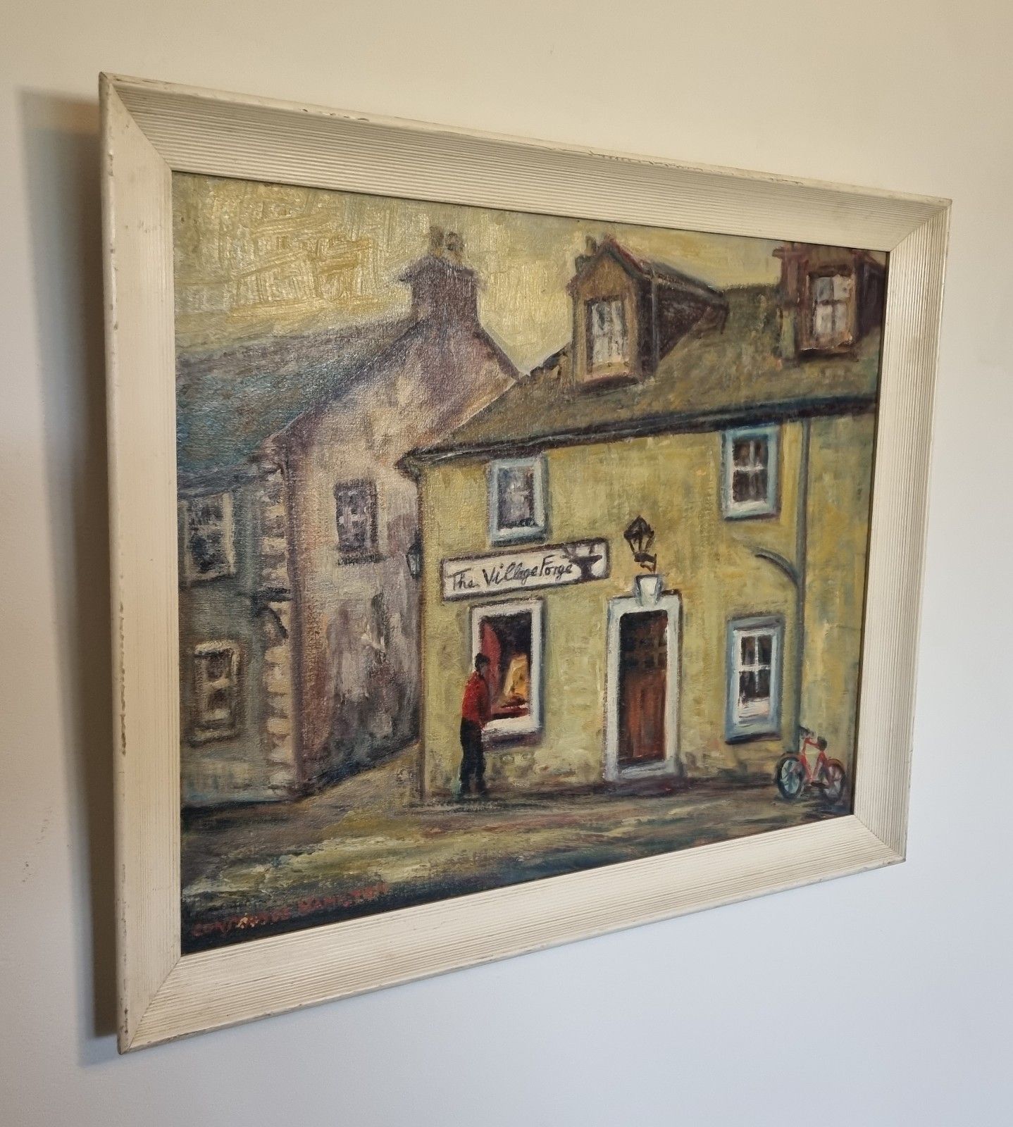 Vintage Scottish Oil Painting Houses Glasgow School Style Constance Hamilton photo vinterior