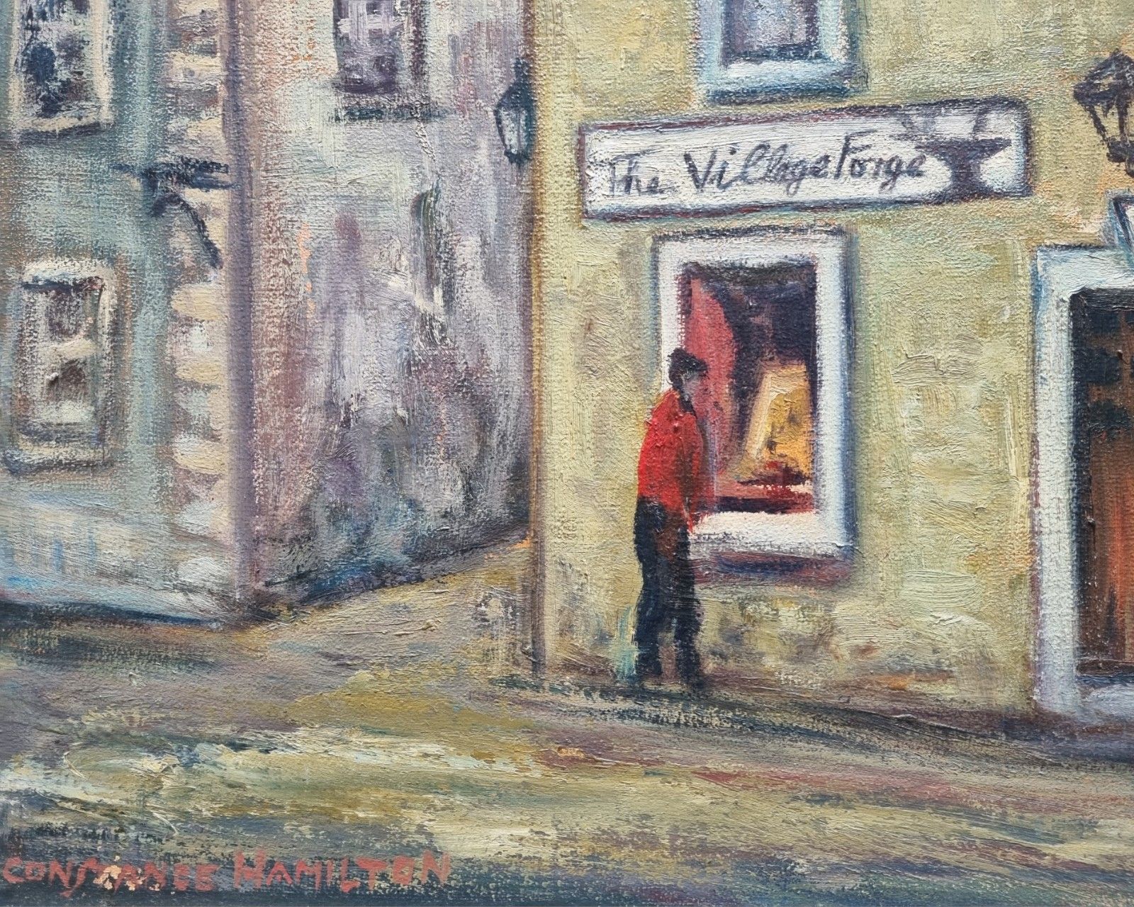 photo for sale Vintage Scottish Oil Painting Houses Glasgow School Style Constance Hamilton