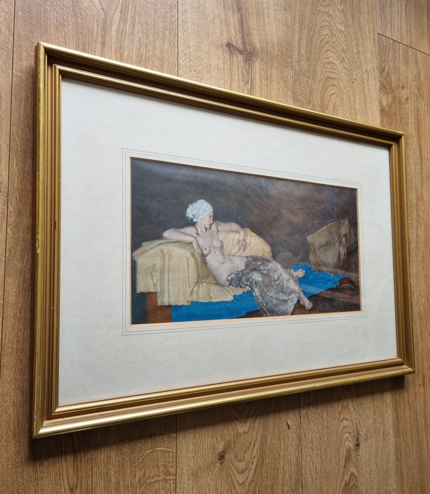 Sir William Russell Flint  Vintage Print Reclining Nude 'Silver & Gold' Framed photo 65.0