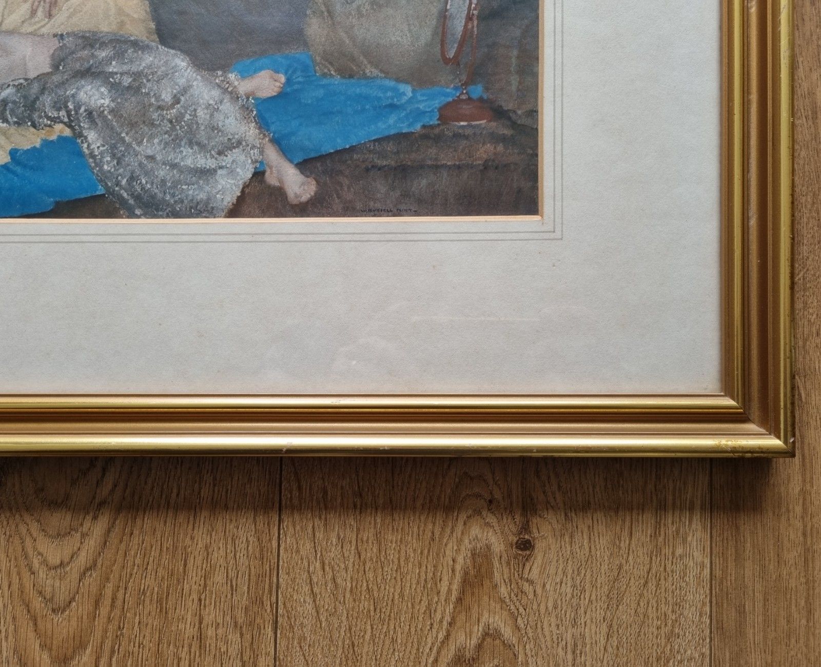 photo for sale Sir William Russell Flint  Vintage Print Reclining Nude 'Silver & Gold' Framed