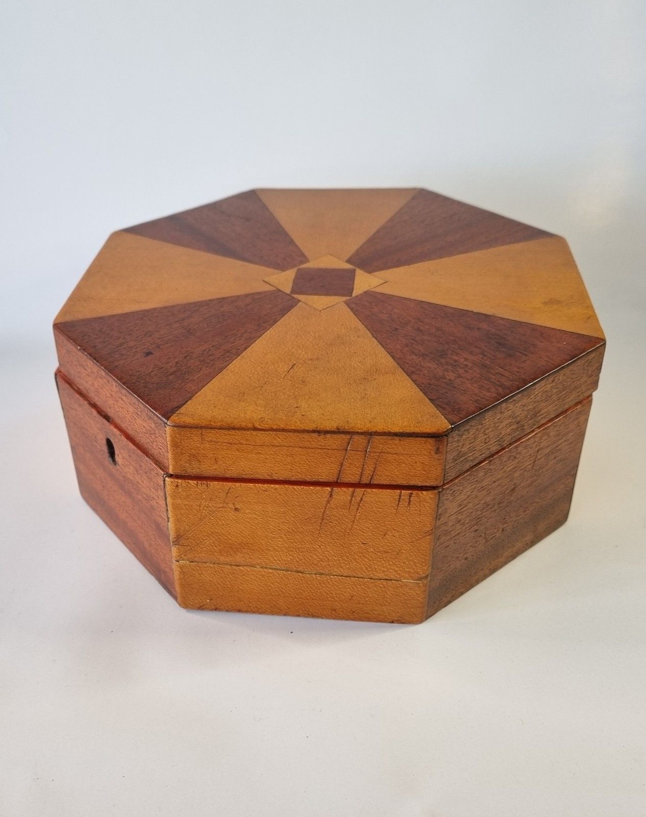 Eary 20th Century Wooden Inlaid Hexagonal Box Writing Jewellery Georgian Revival photo for sale