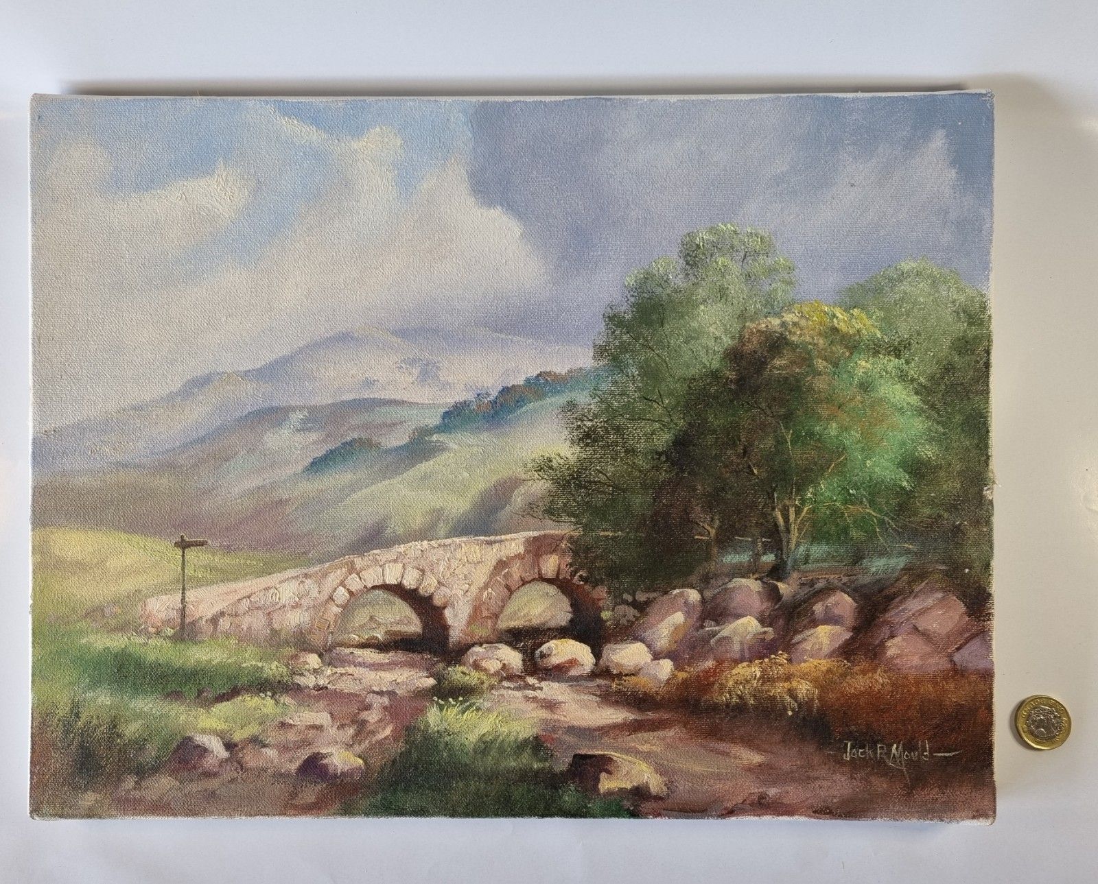 photo for sale Vintage Devon “Dart Meet” Oil Painting On Canvas By Jack R Mould Dartmoor