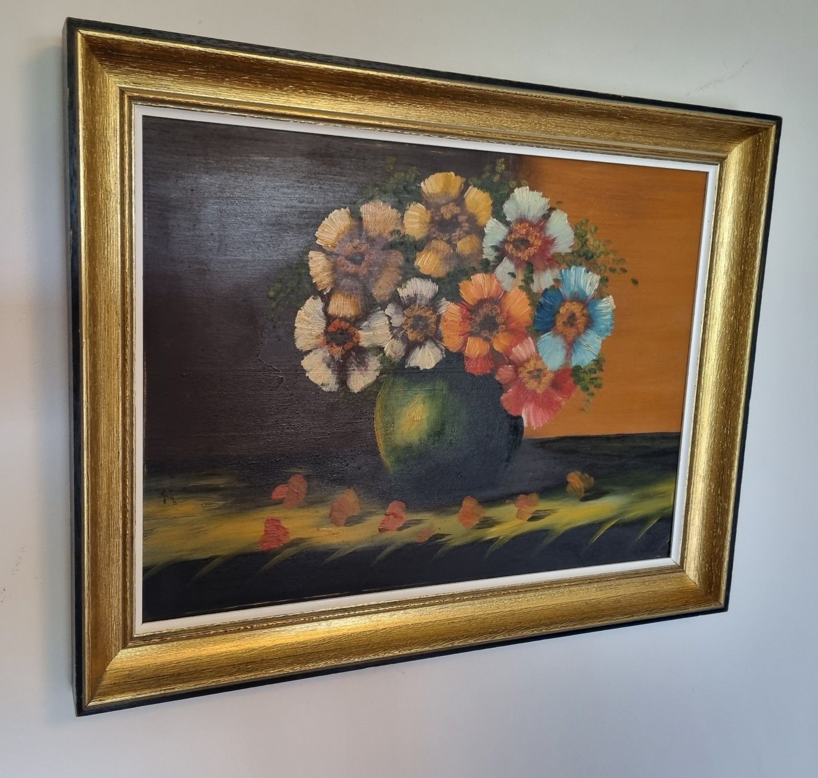 Framed Oil Painting On Board Still Life Vibrant Flowers In Vase photo 80.0