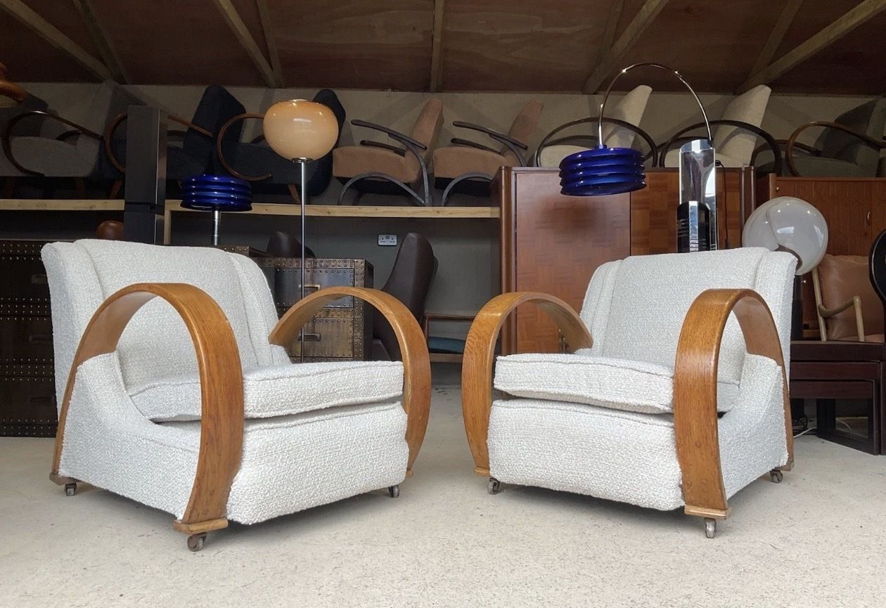 Pair Of Two Large French Bentwood Armchairs In Art Deco Style 1930s photo 4885.0