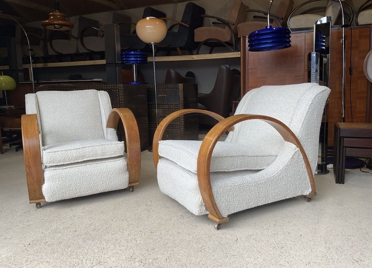 Pair Of Two Large French Bentwood Armchairs In Art Deco Style 1930s photo vinterior