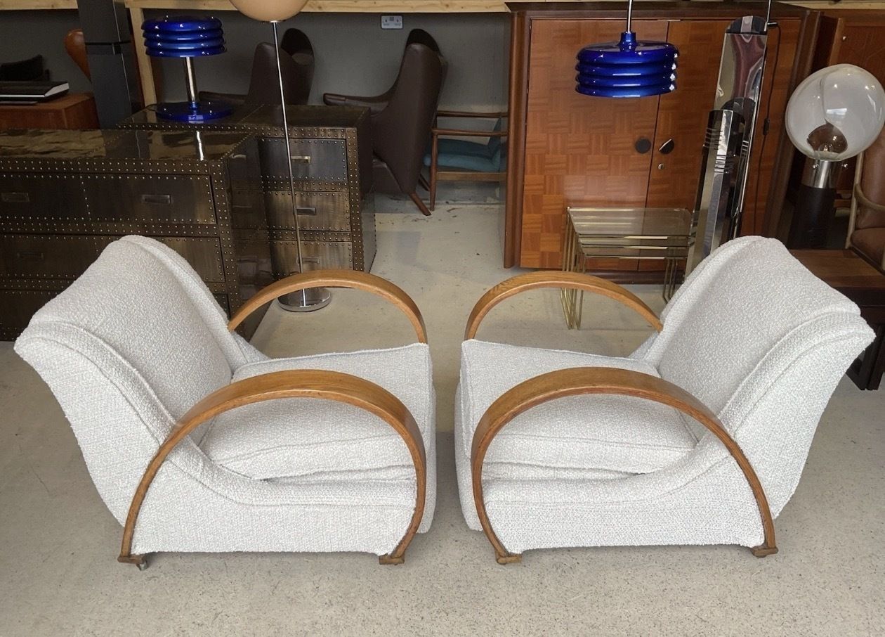 Pair Of Two Large French Bentwood Armchairs In Art Deco Style 1930s photo vintage
