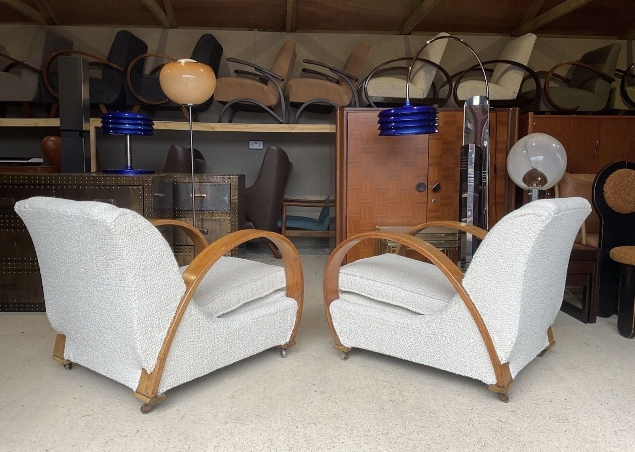 photo vinterior Pair Of Two Large French Bentwood Armchairs In Art Deco Style 1930s