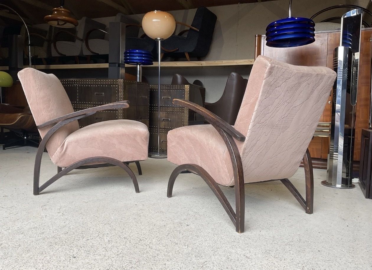 photo for sale Set Of 2 Art Deco Armchairs By Jindrich Halabala Antique Vintage Design