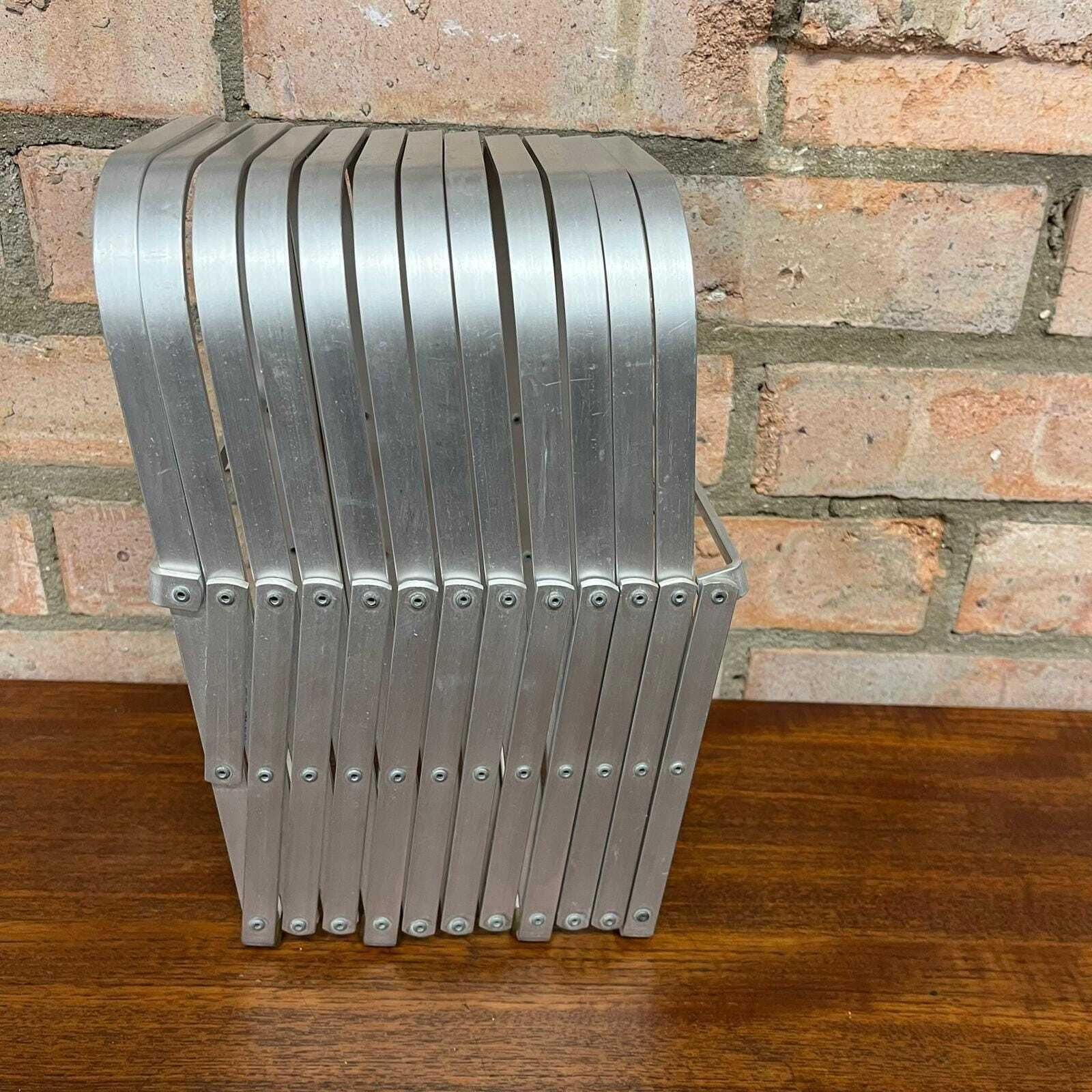 Rare Mid Century Aluminium Concertina Extendable Magazine Rack Book Holder 1960s photo vinterior