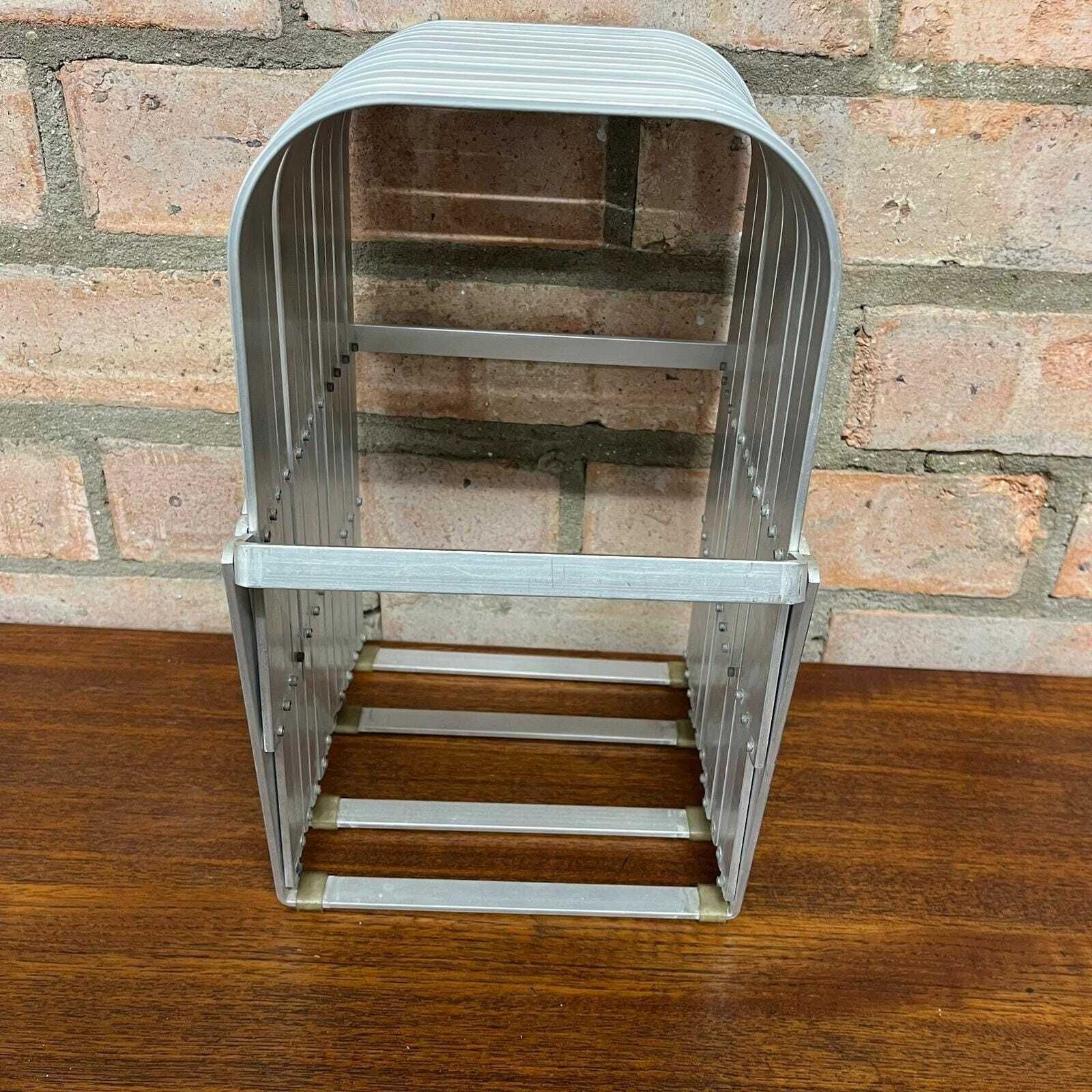 photo furniture Rare Mid Century Aluminium Concertina Extendable Magazine Rack Book Holder 1960s