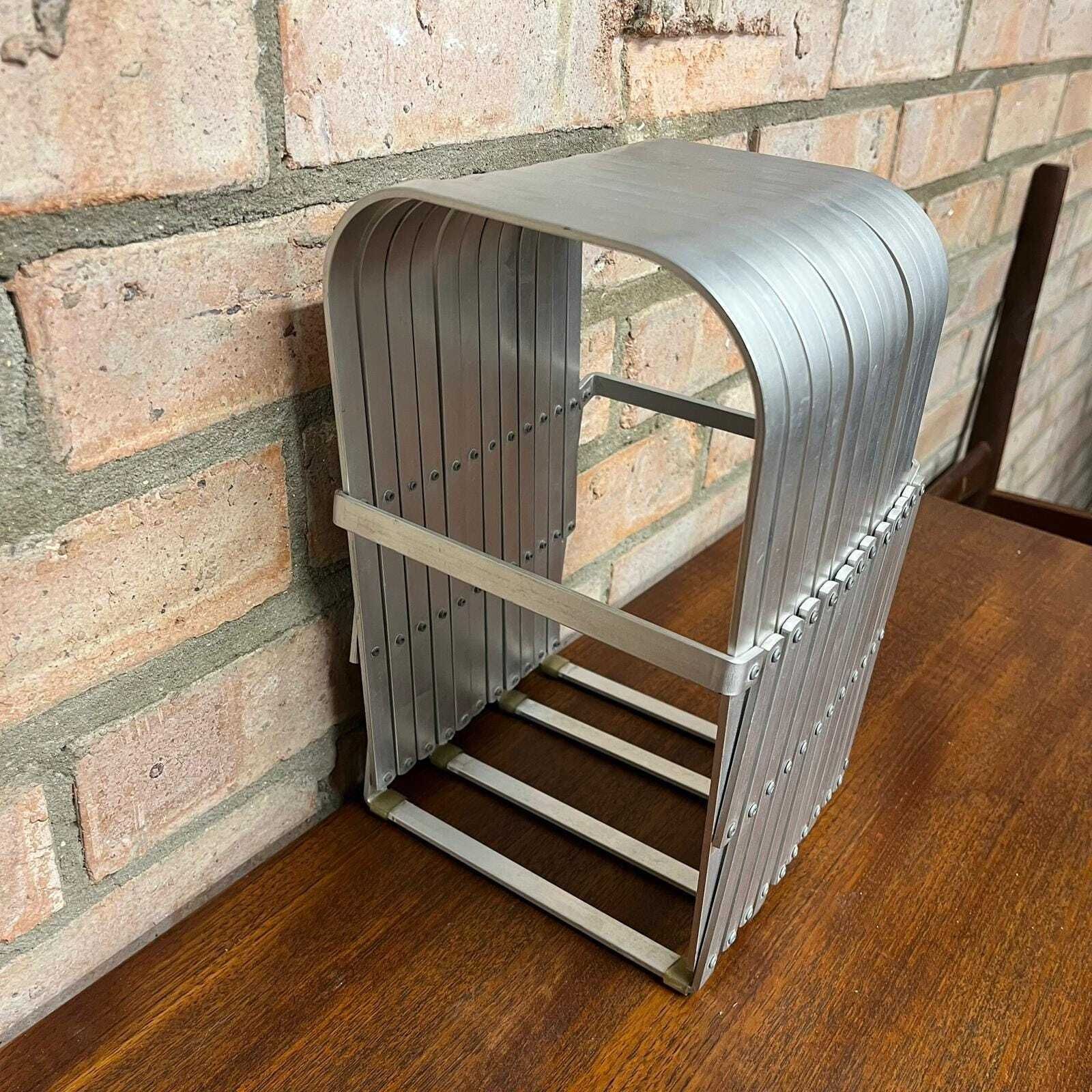 photo for sale Rare Mid Century Aluminium Concertina Extendable Magazine Rack Book Holder 1960s