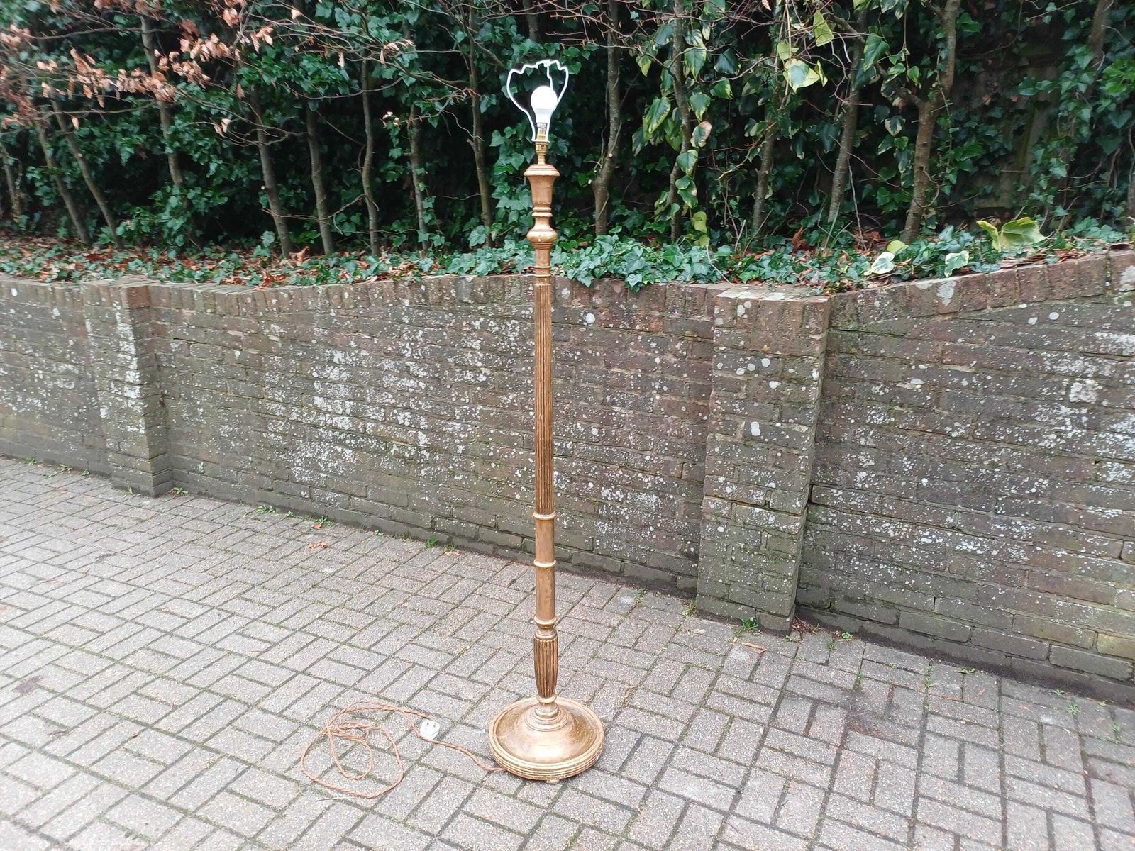 Antique Gilt Gold Standard Lamp Mahogany Floor Lamp Early Mid Century Fluted Turned Column Pat Tested And Working Vintage