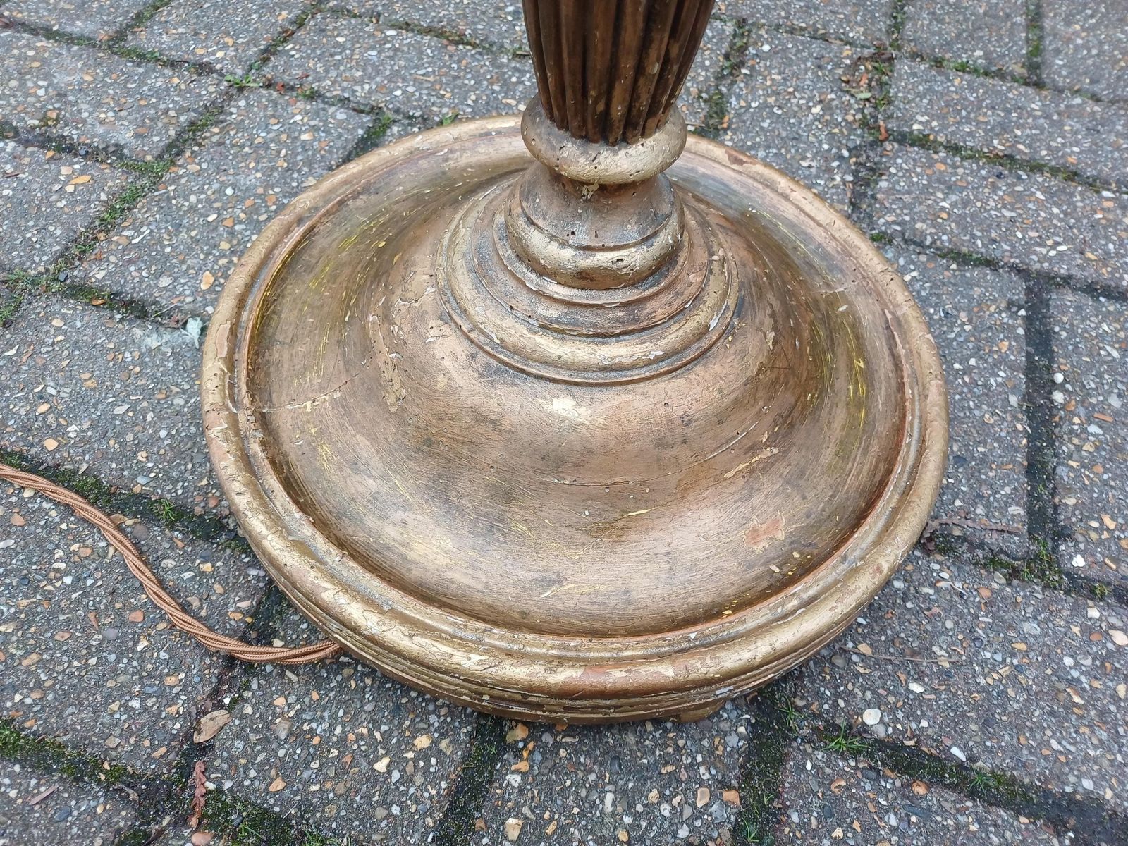 Lighting Antique Gilt Gold Standard Lamp Mahogany Floor Lamp Early Mid Century Fluted Turned Column Pat Tested And Working Vintage photo