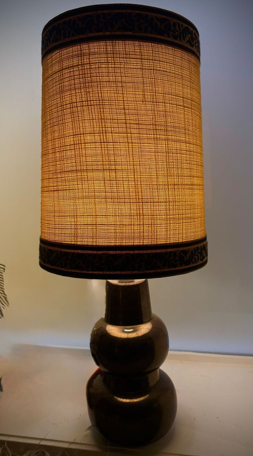 A 1960s French Ceramic Lamp With Orignal Hessian Shade photo buy