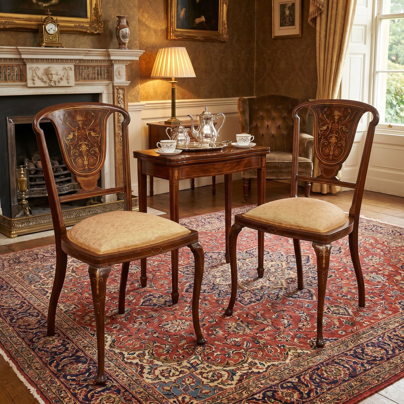 Pair Of Inlaid Mahogany Side Chairs