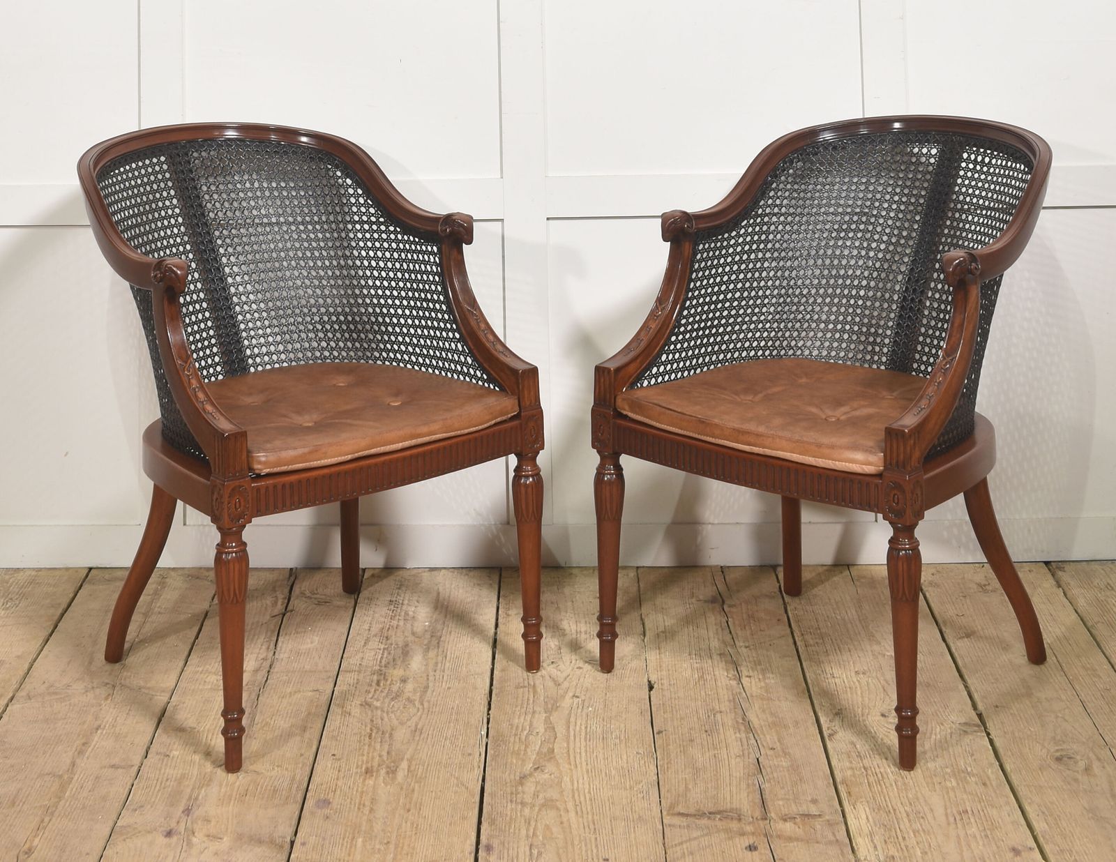 photo furniture Pair Of Regency Style Mahogany Bergère Armchairs